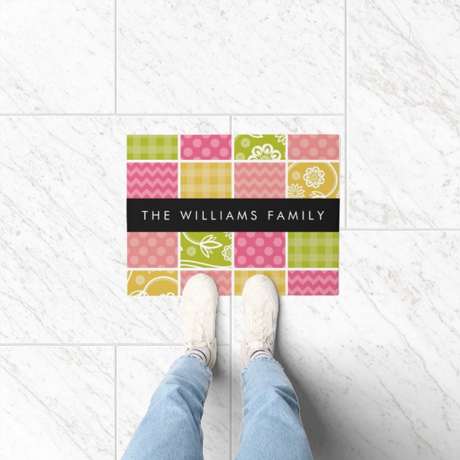 Zigzag, Zickzack, Polka Dots, Gingham, Ihr Name Fußmatte (Indoor)