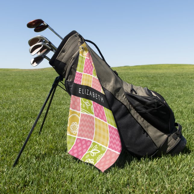 Zigzag, Zickzack, Polka Dots, Gingham, Ihr Name Golfhandtuch (Gras)