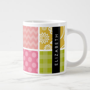Zigzag, Zickzack, Polka Dots, Gingham, Ihr Name Jumbo-Tasse