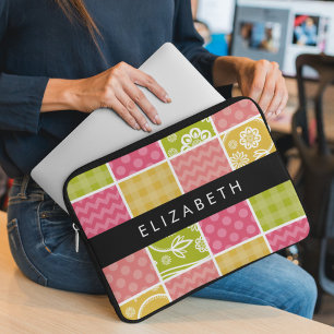 Zigzag, Zickzack, Polka Dots, Gingham, Ihr Name Laptopschutzhülle