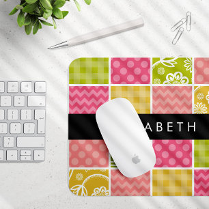 Zigzag, Zickzack, Polka Dots, Gingham, Ihr Name Mousepad
