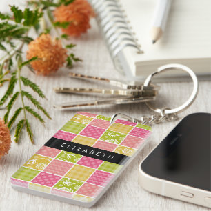 Zigzag, Zickzack, Polka Dots, Gingham, Ihr Name Schlüsselanhänger