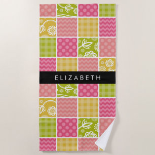 Zigzag, Zickzack, Polka Dots, Gingham, Ihr Name Strandtuch