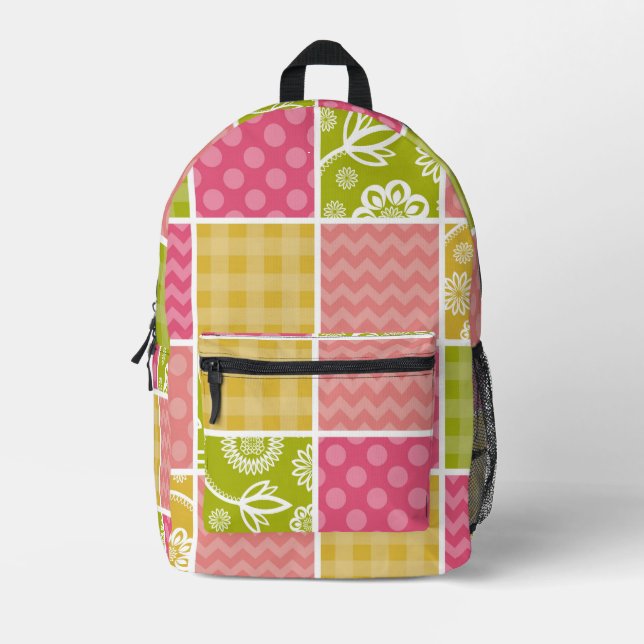 Zigzag, Zickzack, Polka Dots, Gingham, Patchwork Bedruckter Rucksack (Vorderseite)