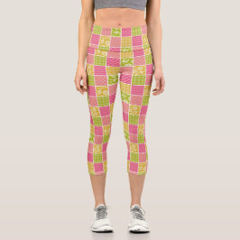 Zigzag, Zickzack, Polka Dots, Gingham, Patchwork Capri Leggings