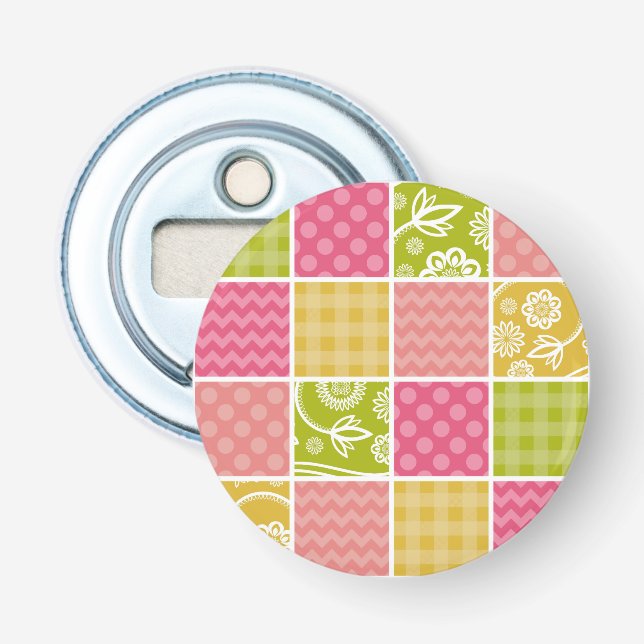 Zigzag, Zickzack, Polka Dots, Gingham, Patchwork Flaschenöffner (Vorderseite)