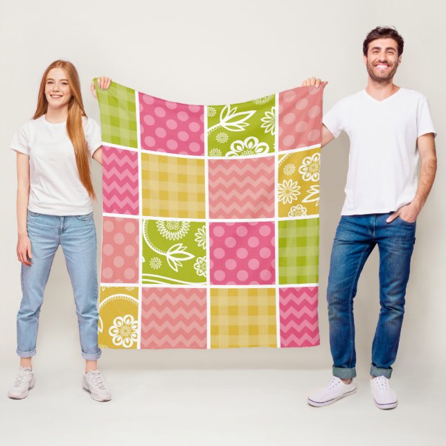 Zigzag, Zickzack, Polka Dots, Gingham, Patchwork Fleecedecke (Beispiel)