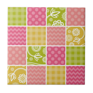 Zigzag, Zickzack, Polka Dots, Gingham, Patchwork Fliese