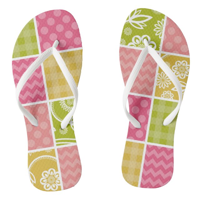 Zigzag, Zickzack, Polka Dots, Gingham, Patchwork Flip Flops (Fußbett)