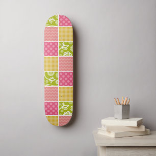 Zigzag, Zickzack, Polka Dots, Gingham, Patchwork Skateboard