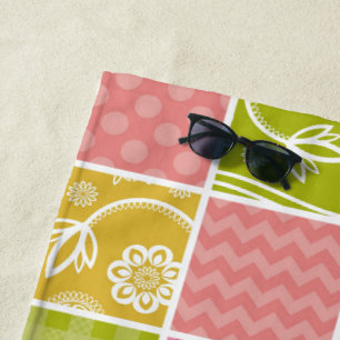 Zigzag, Zickzack, Polka Dots, Gingham, Patchwork Strandtuch