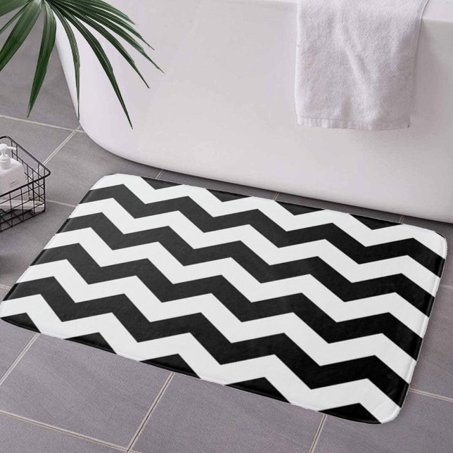 Zigzag Zickzack Schwarz/Weiß Badematte (Zigzag Chevron Black And White Bath Mat by Looly Elzayat
)