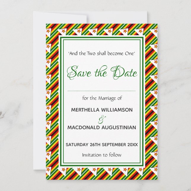 ZIMBABWE FLAG Individuelle Schrift Stilvoll Save The Date (Vorderseite)