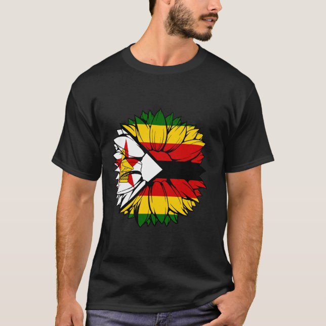 Zimbabwe Flag Sunflower Zimbabwean Roots Zimbabwea T-Shirt (Vorderseite)