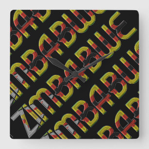 Zimbabwe Flag Typography Pattern African Country Quadratische Wanduhr