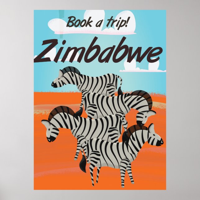 Zimbabwe Zebra Vintage Reiseplakat Poster (Vorne)