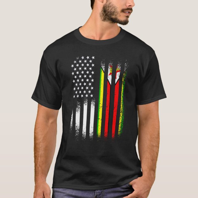Zimbabwean American Patriot Grown Country USA Flag T-Shirt (Vorderseite)