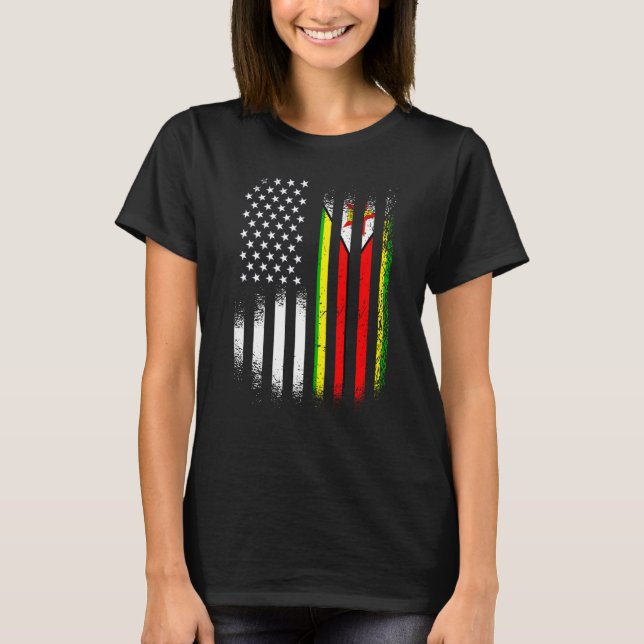 Zimbabwean American Patriot Grown Country USA Flag T-Shirt (Vorderseite)