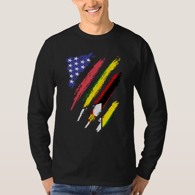 Zimbabwean American Patriot Grown Heart Flag Strip T-Shirt (Vorderseite)
