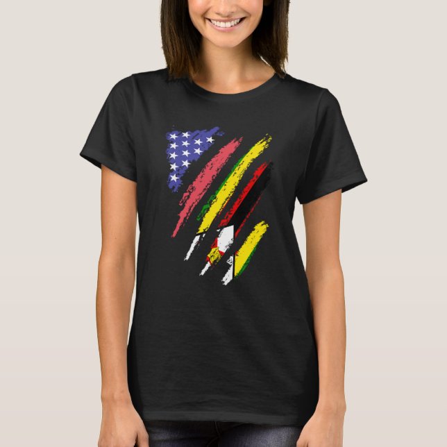 Zimbabwean American Patriot Grown Heart Flag Strip T-Shirt (Vorderseite)