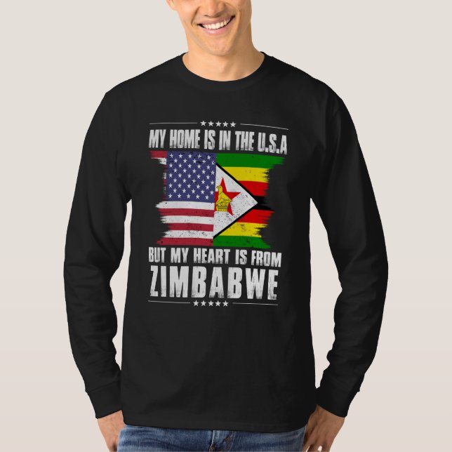 Zimbabwean American Patriot Grown Proud Home Heart T-Shirt (Vorderseite)