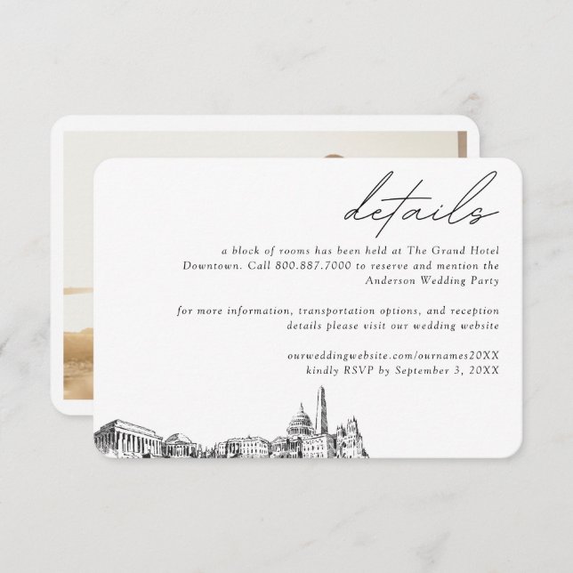 Zimmerdetails des Washington DC Wedding Hotels Begleitkarte (Vorne/Hinten)