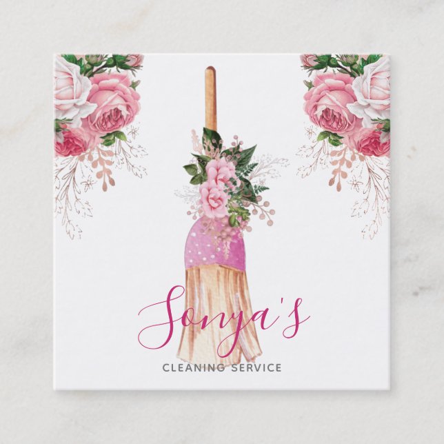 Zimmerreinigung Dienstleistungen Blumenwasser Farb Quadratische Visitenkarte (Vorderseite)