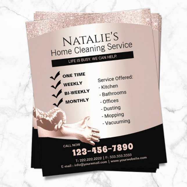 Zimmerreinigung Haushaltshilfe Moderne Rose Gold Flyer (Von Creator hochgeladen)