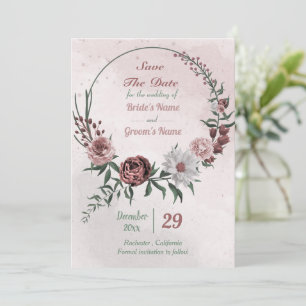 Zimt-Rose, weißer Blumenkranz Save The Date