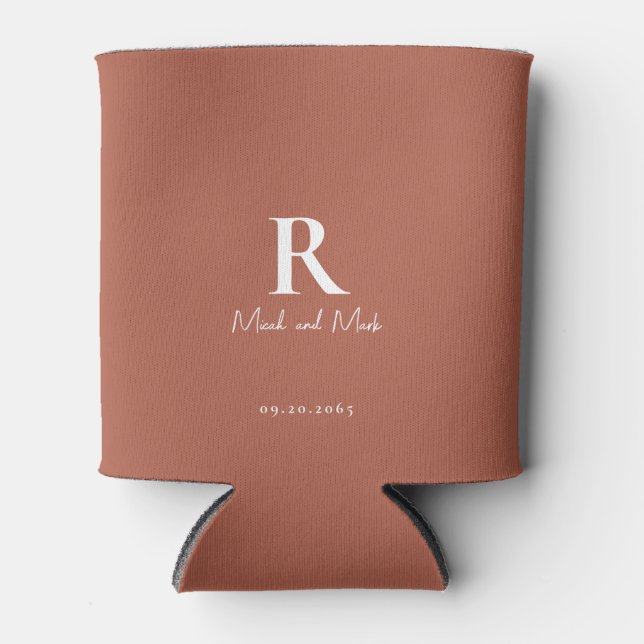 Zimt und weiße Monogramm und Paarbezeichnungen Hoc Dosenkühler (Vorderseite)