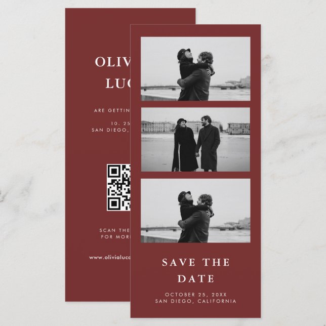 Zimtrote Foto-Streifen-QR-Code-Hochzeit (Vorne/Hinten)