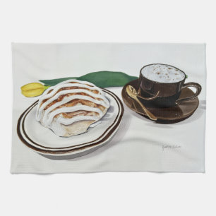 Zimtschnecke und Cappuccino Geschirrtuch