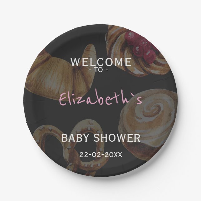 Zimtschnecken-Baby-Party Pappteller (Vorderseite)