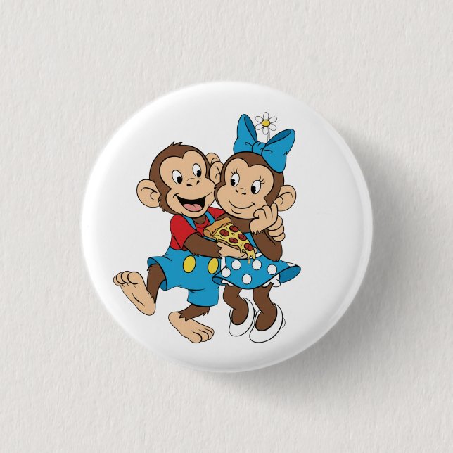 Zina and Mimo with a slice of pizza. Button (Vorderseite)