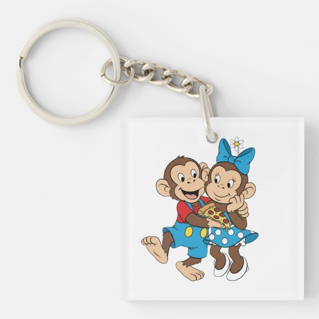 Zina and Mimo with a slice of pizza. Schlüsselanhänger (Vorderseite)