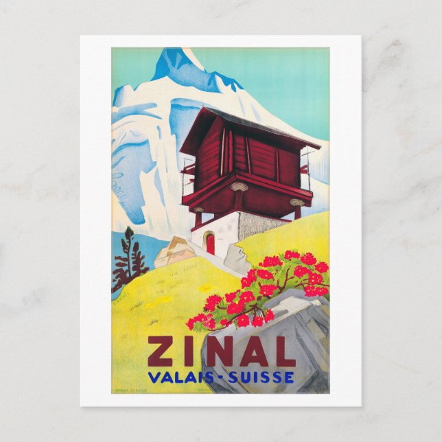 Zinal Switzerland Vintage Poster wiederhergestellt Postkarte (Vorderseite)