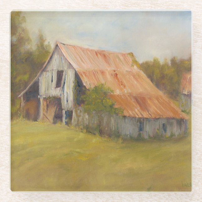 Zinn-Dach-Scheune Glasuntersetzer (Vorderseite)