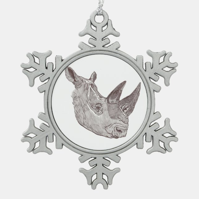 Zinn-Schneeflocke-Nashorn-Verzierung Schneeflocken Zinn-Ornament (Vorderseite)