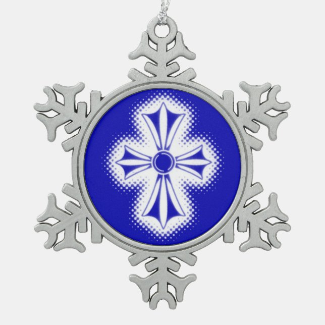 Zinn-Schneeflocke-Verzierung/blaues keltisches Schneeflocken Zinn-Ornament (Vorderseite)