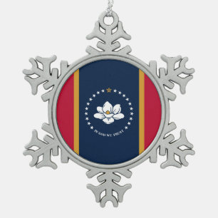 Zinn-Schneeflocken-Ornament mit Flagge von Mississ Schneeflocken Zinn-Ornament