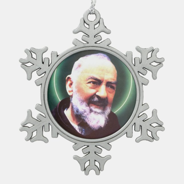 Zinn-Schneeflockeverzierung St. Padre Pio Schneeflocken Zinn-Ornament (Vorderseite)
