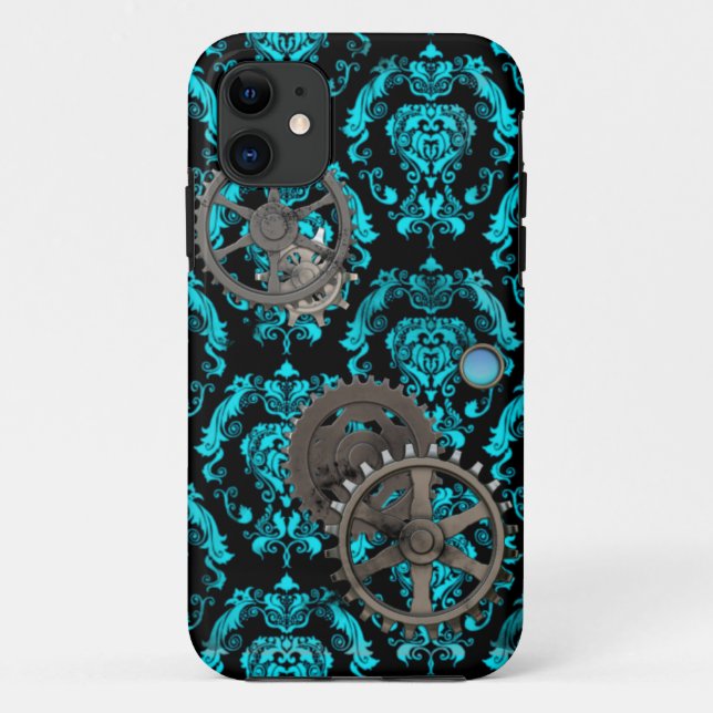 Zinn und Türkis Steampunk Casemate Case-Mate iPhone Hülle (Rückseite)