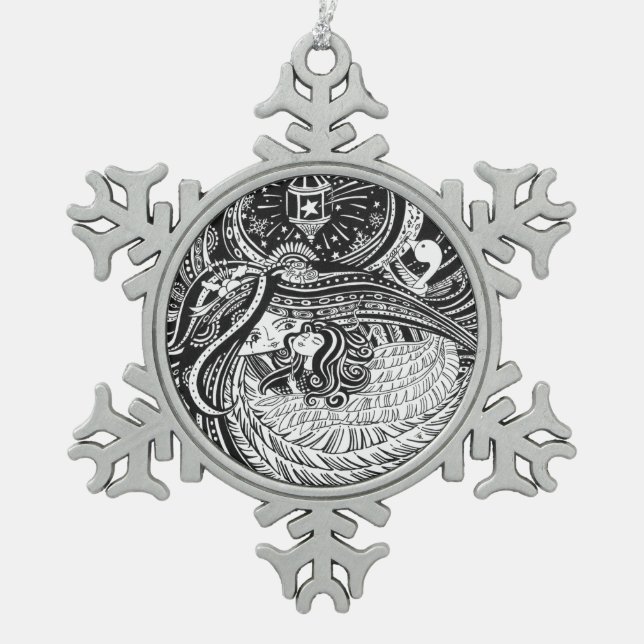 Zinn-Verzierung wenig Match-Mädchen-Engel Schneeflocken Zinn-Ornament (Vorderseite)