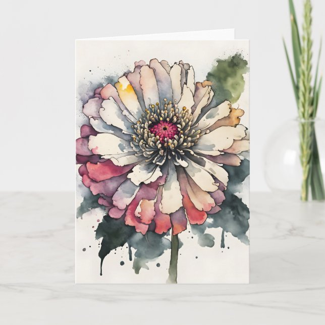 Zinnia - Aquarellblumen Karte (Vorderseite)