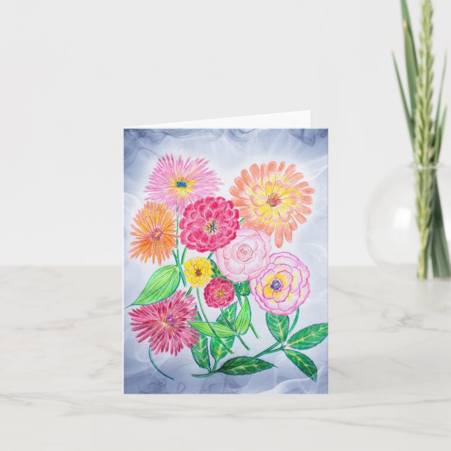 Zinnia Blume Kunst, Dichtung und Musik Karte (Vorderseite)