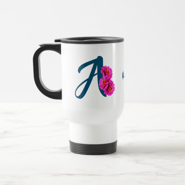 Zinnia Blume Monogramm Initial A Ihr Name  Reisebecher (Links)