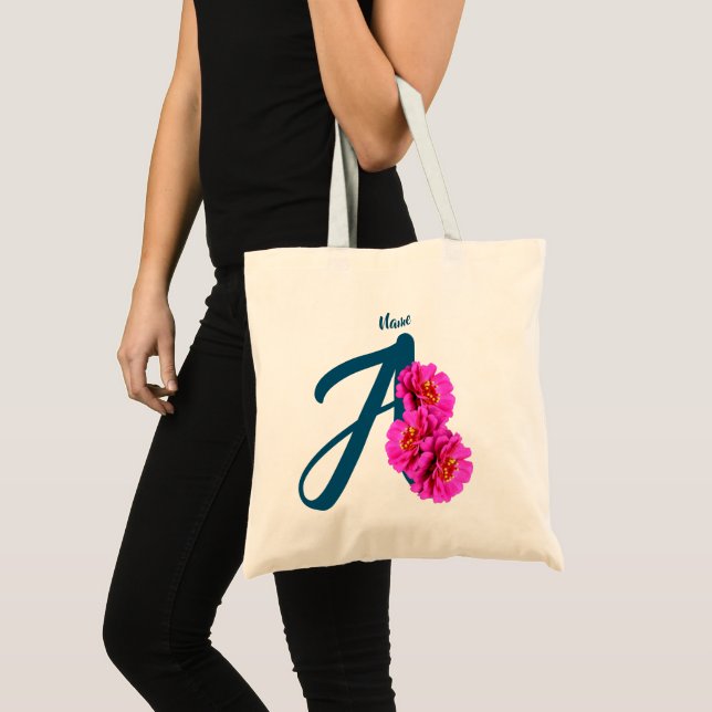 Zinnia Blume Monogramm Initial A Ihr Name Tragetasche (Vorderseite (Produkt))
