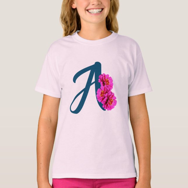 Zinnia Blume Monogramm Initial A T-Shirt (Vorderseite)