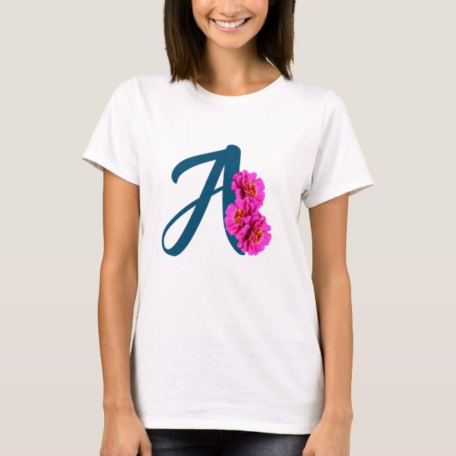 Zinnia-Blume Monogramm Initial-A-T - Shirt (Vorderseite)