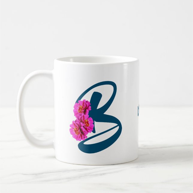 Zinnia Blume Monogramm Initial B Ihr Name Kaffeetasse (Links)